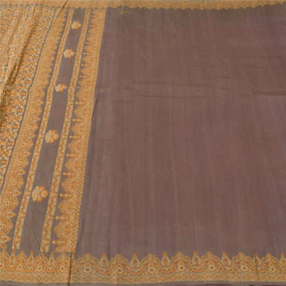 Sanskriti Vintage Sarees Gray Indian Hand Woven Pure Silk Sari 5+yd Craft Fabric