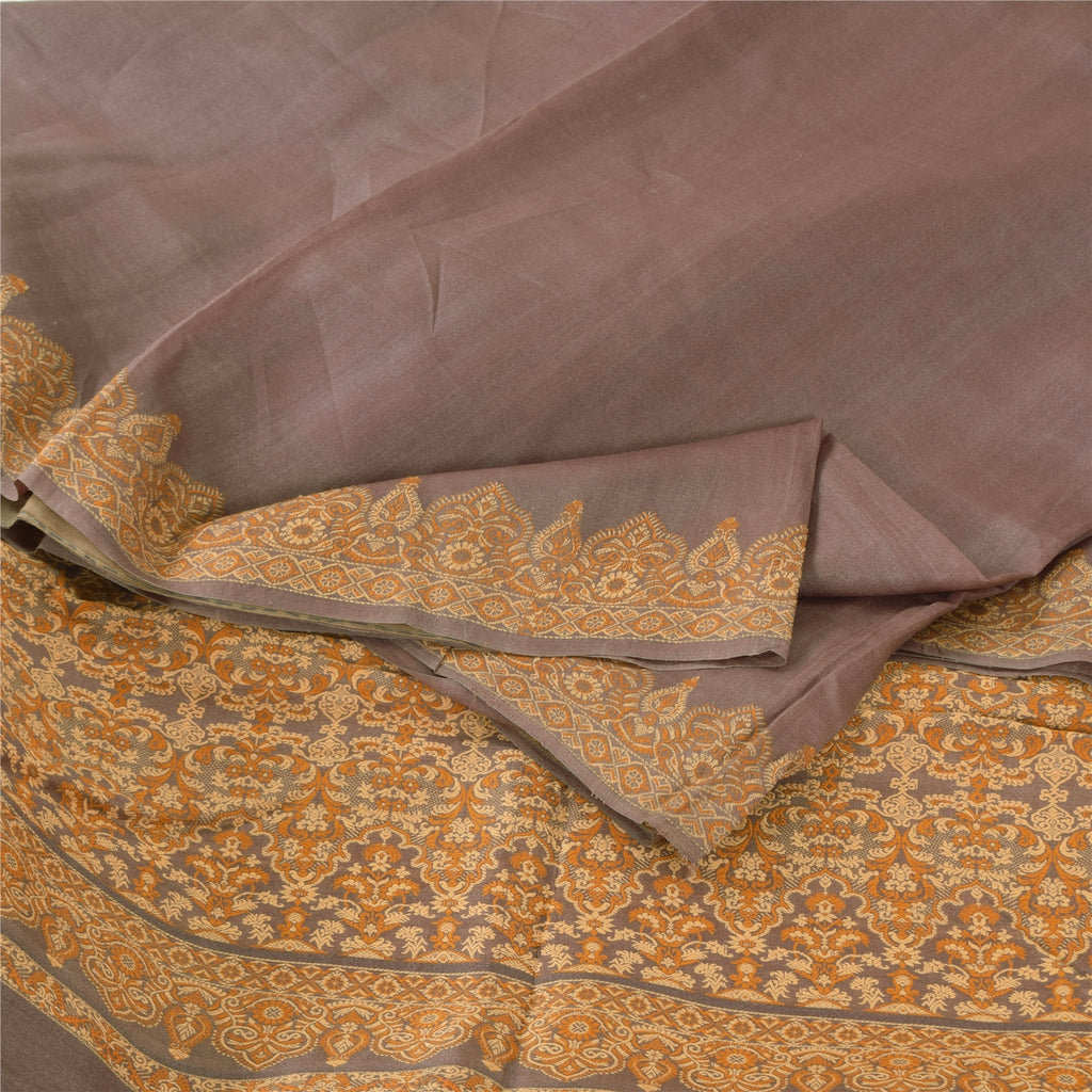 Sanskriti Vintage Sarees Gray Indian Hand Woven Pure Silk Sari 5+yd Craft Fabric