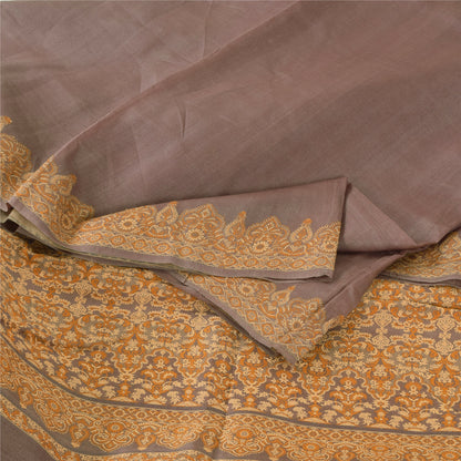 Sanskriti Vintage Sarees Gray Indian Hand Woven Pure Silk Sari 5+yd Craft Fabric