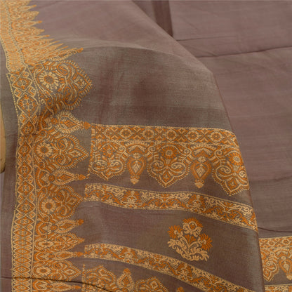 Sanskriti Vintage Sarees Gray Indian Hand Woven Pure Silk Sari 5+yd Craft Fabric