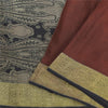 Sanskriti Vintage Sarees Dark Red Hand Woven Pure Silk Sari 5+yd Craft Fabric