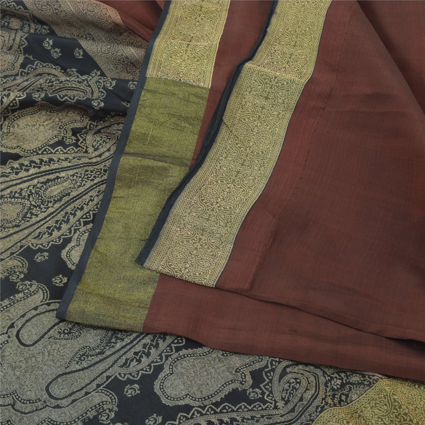 Sanskriti Vintage Sarees Dark Red Hand Woven Pure Silk Sari 5+yd Craft Fabric