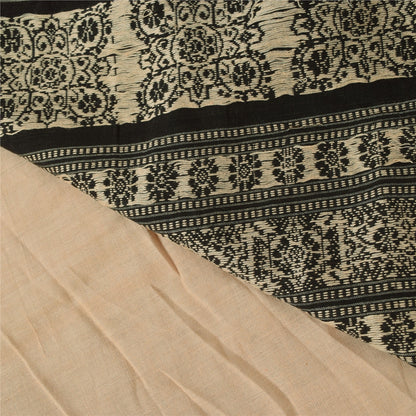 Sanskriti Vintage Black/Cream Sarees Pure Cotton Hand Embroidery Sari 5yd Fabric