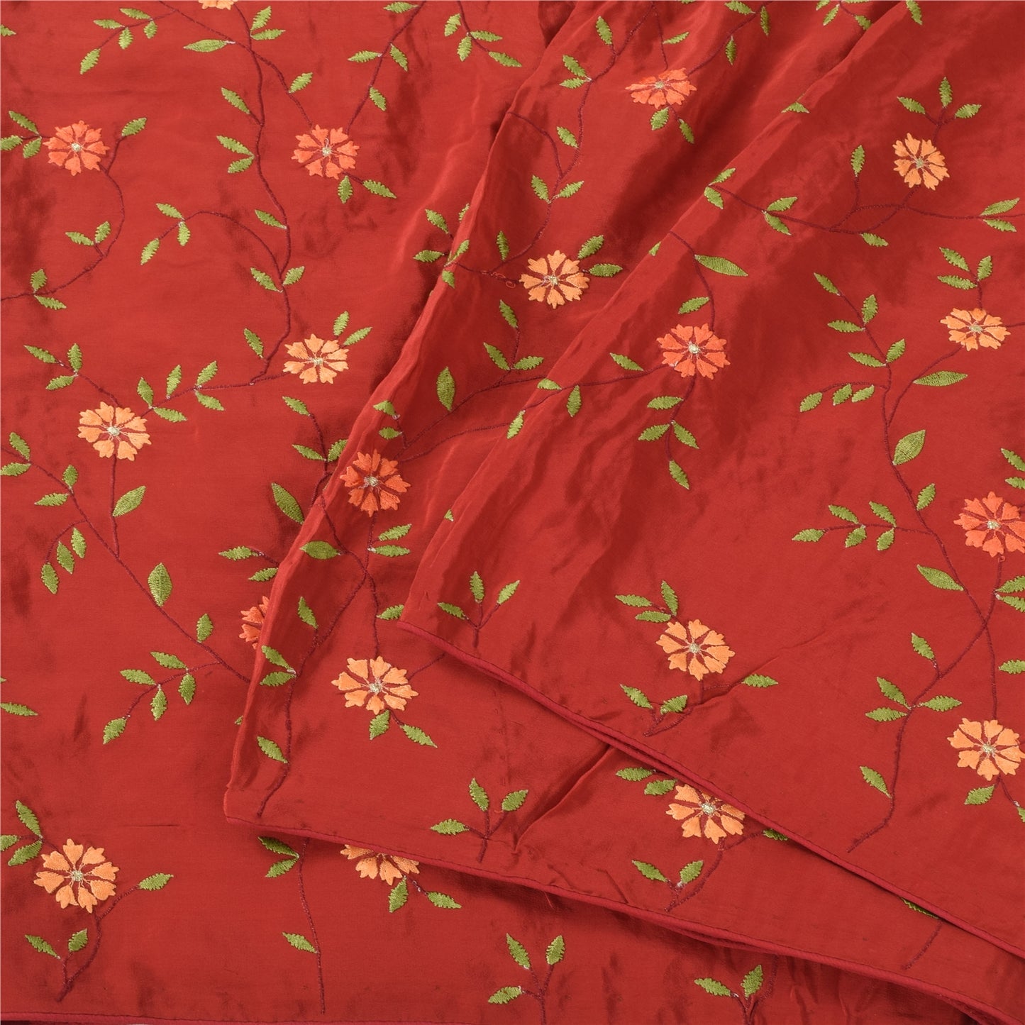 Sanskriti Vintage Red Sarees Pure Silk Embroidered Premium Sari 5yd Craft Fabric