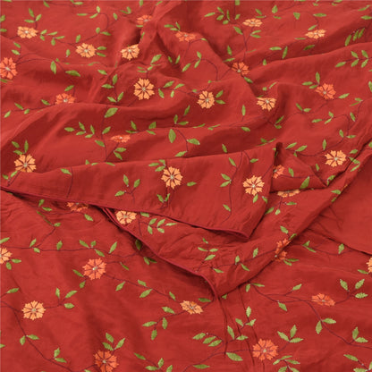 Sanskriti Vintage Red Sarees Pure Silk Embroidered Premium Sari 5yd Craft Fabric