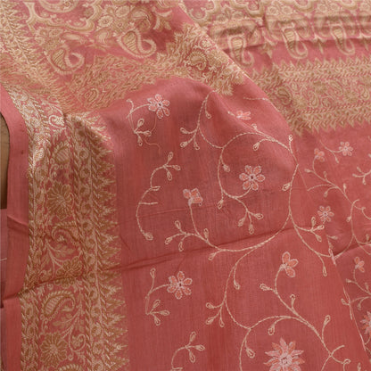 Sanskriti Vintage Pink Sarees Pure Silk Hand Embroidery Woven Sari Craft Fabric