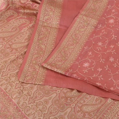 Sanskriti Vintage Pink Sarees Pure Silk Hand Embroidery Woven Sari Craft Fabric