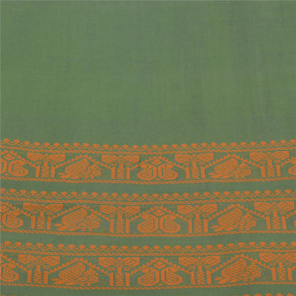 Sanskriti Vintage Green Sarees Pure Cotton Woven Premium Sari 5+yd Craft Fabric