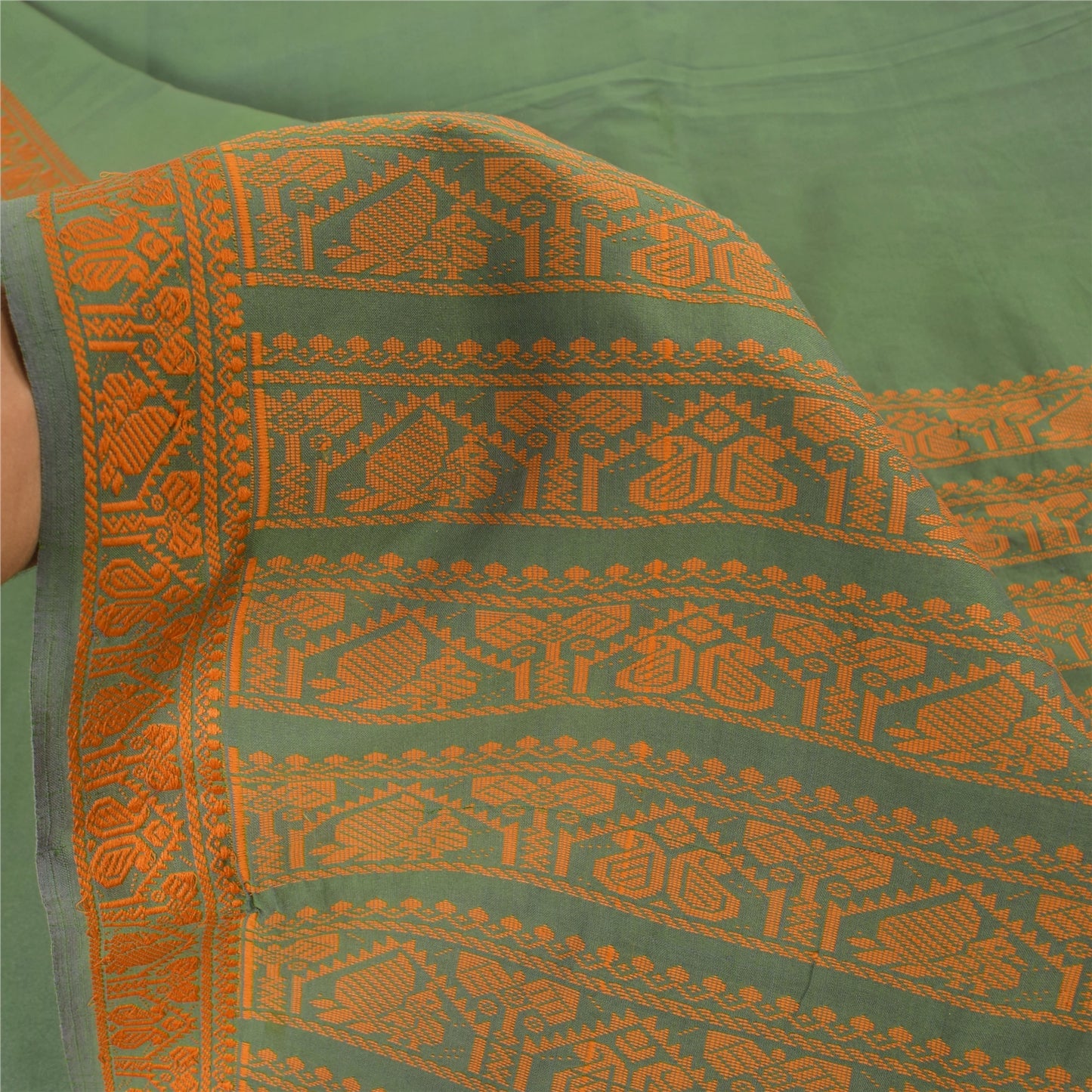 Sanskriti Vintage Green Sarees Pure Cotton Woven Premium Sari 5+yd Craft Fabric