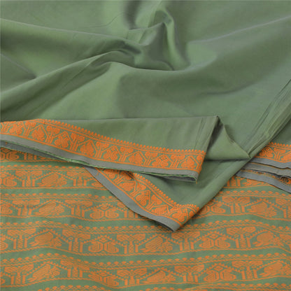 Sanskriti Vintage Green Sarees Pure Cotton Woven Premium Sari 5+yd Craft Fabric