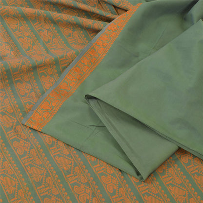 Sanskriti Vintage Green Sarees Pure Cotton Woven Premium Sari 5+yd Craft Fabric