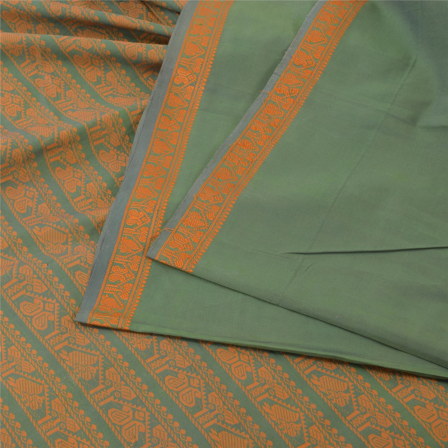 Sanskriti Vintage Green Sarees Pure Cotton Woven Premium Sari 5+yd Craft Fabric