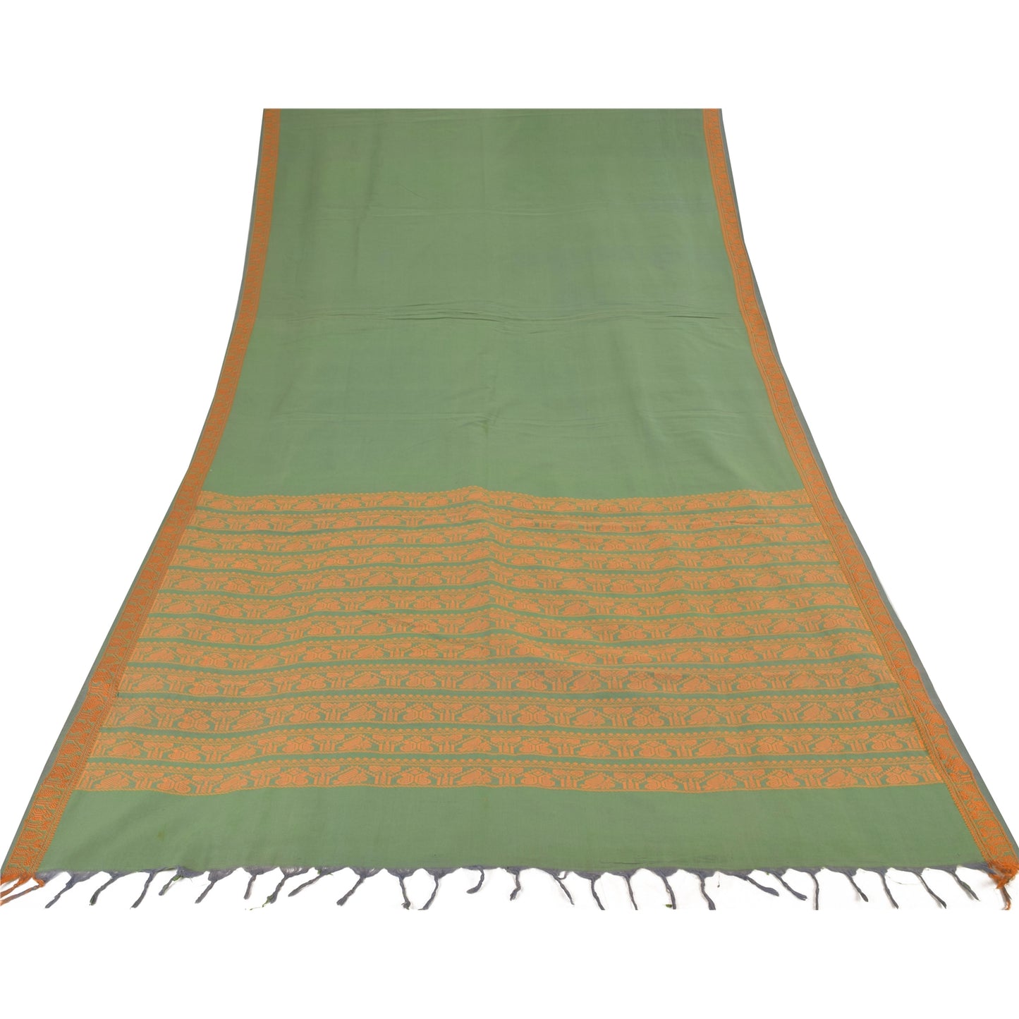 Sanskriti Vintage Green Sarees Pure Cotton Woven Premium Sari 5+yd Craft Fabric