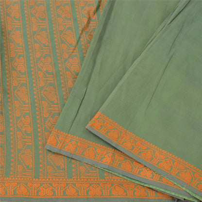 Sanskriti Vintage Green Sarees Pure Cotton Woven Premium Sari 5+yd Craft Fabric