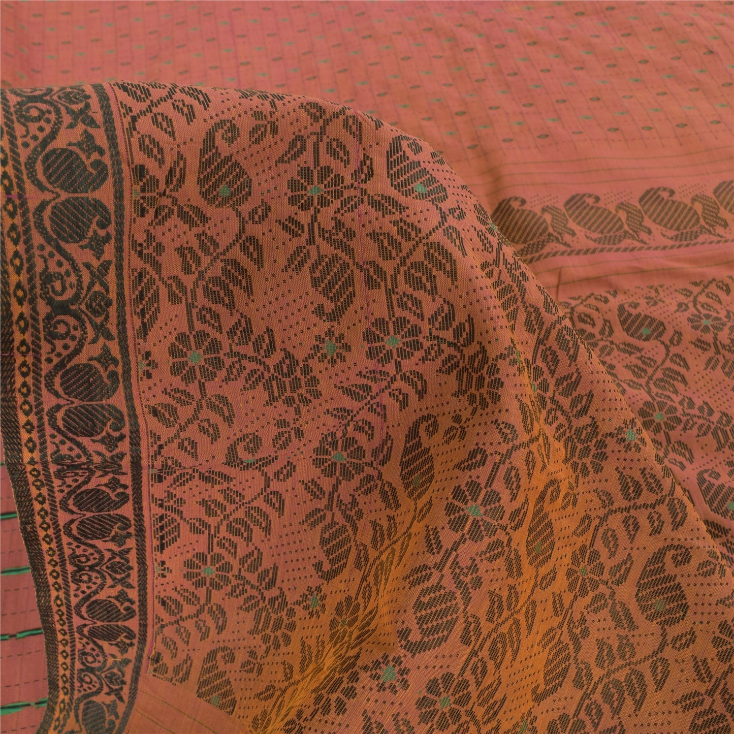 Sanskriti Vintage Indian Brown Sarees Pure Cotton Woven Ethnic Sari Craft Fabric