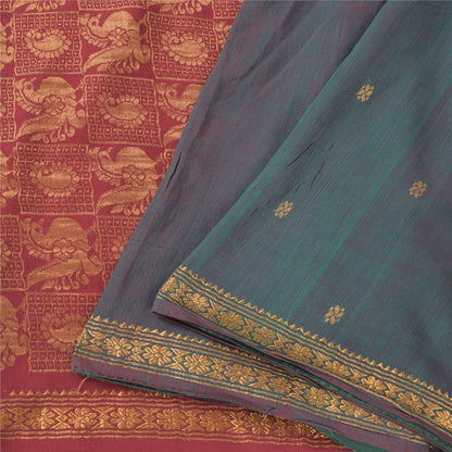 Sanskriti Vintage Green/Red Sarees Pure Cotton Woven Premium Sari Craft Fabric