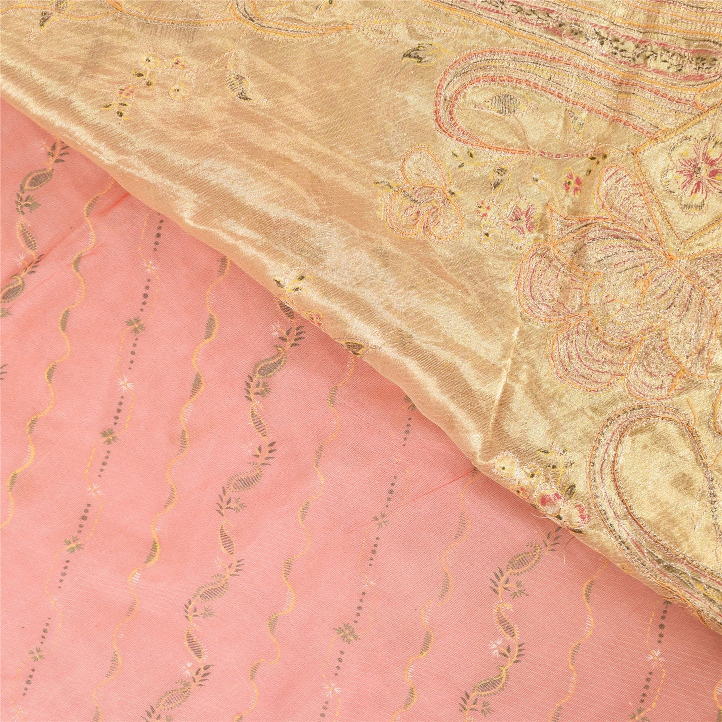 Sanskriti Vintage Indian Peach Sarees Pure Silk Hand Beaded Premium Sari Fabric