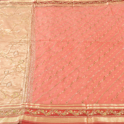 Sanskriti Vintage Indian Peach Sarees Pure Silk Hand Beaded Premium Sari Fabric