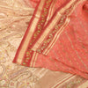 Sanskriti Vintage Indian Peach Sarees Pure Silk Hand Beaded Premium Sari Fabric