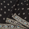 Sanskriti Vintage Black Sarees Pure Georgette Hand Beaded Ethnic Sari 5yd Fabric