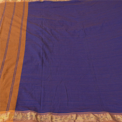 Sanskriti Vintage Blue/Brown Sarees Pure Silk Woven Premium Sari 5ydCraft Fabric