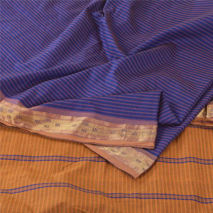 Sanskriti Vintage Blue/Brown Sarees Pure Silk Woven Premium Sari 5ydCraft Fabric