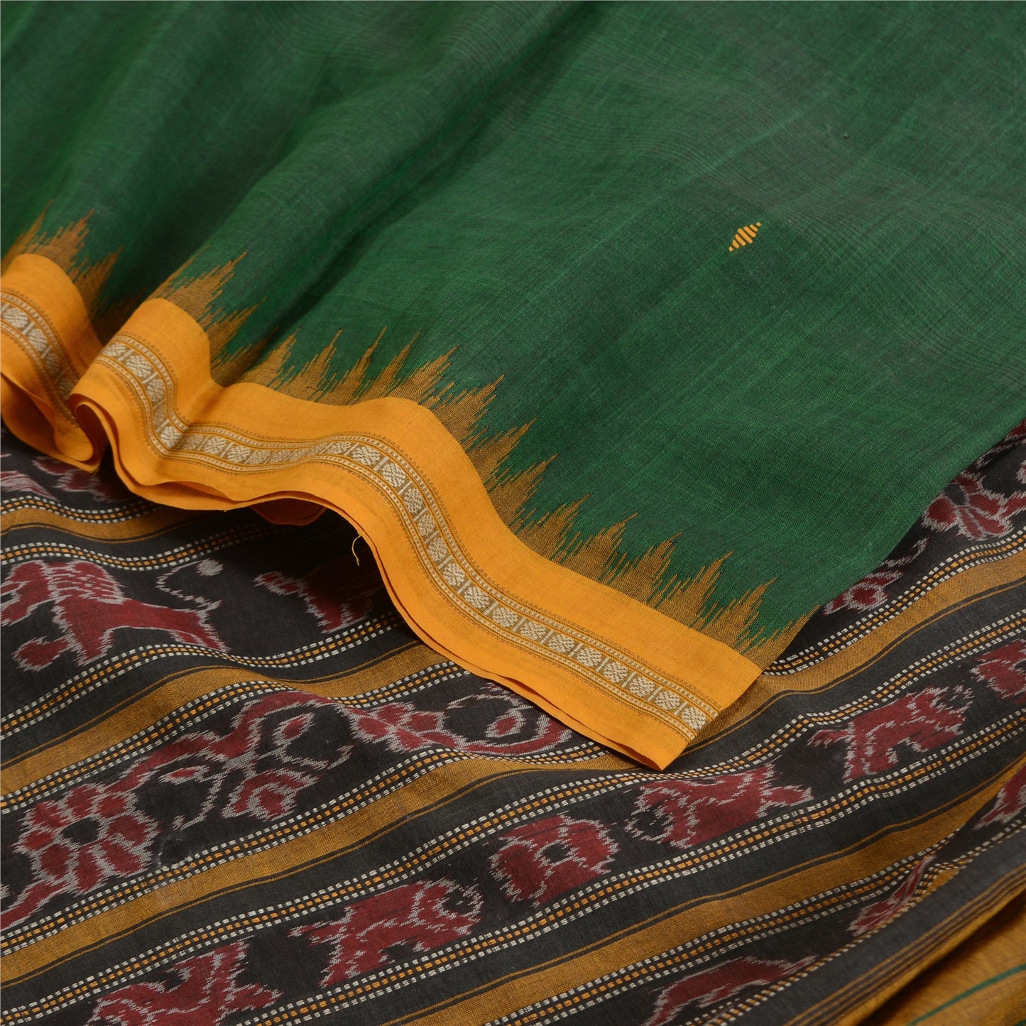 Sanskriti Vintage Saree Rare Odisha Animal HandWoven Ikat Blend Silk Sari Fabric