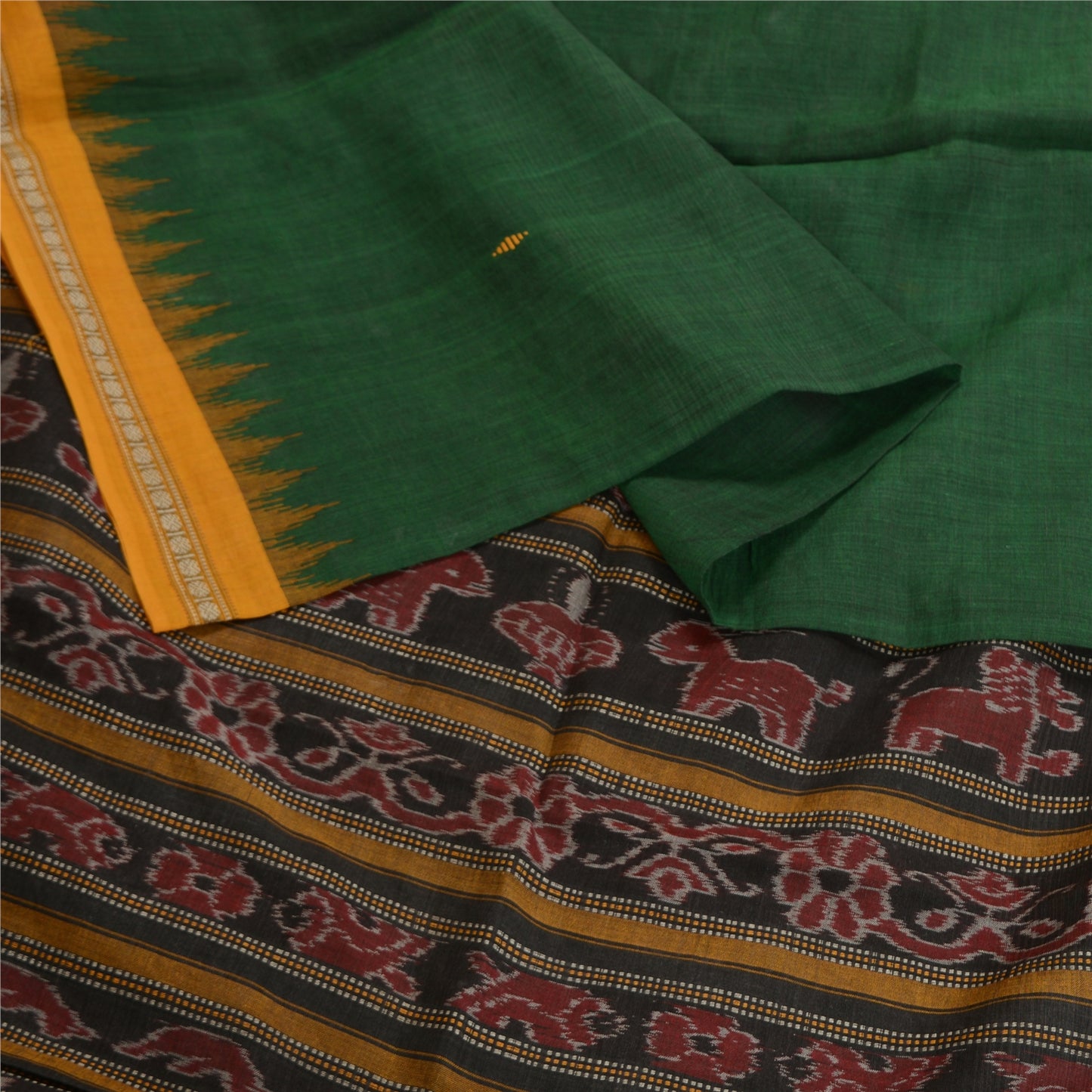 Sanskriti Vintage Saree Rare Odisha Animal HandWoven Ikat Blend Silk Sari Fabric