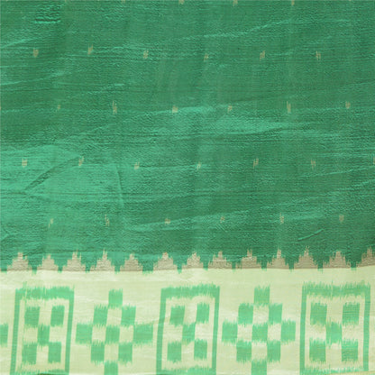 Sanskriti Vintage Saree Green Sambhalpuri Hand Woven Ikat Pure Silk Sari Fabric