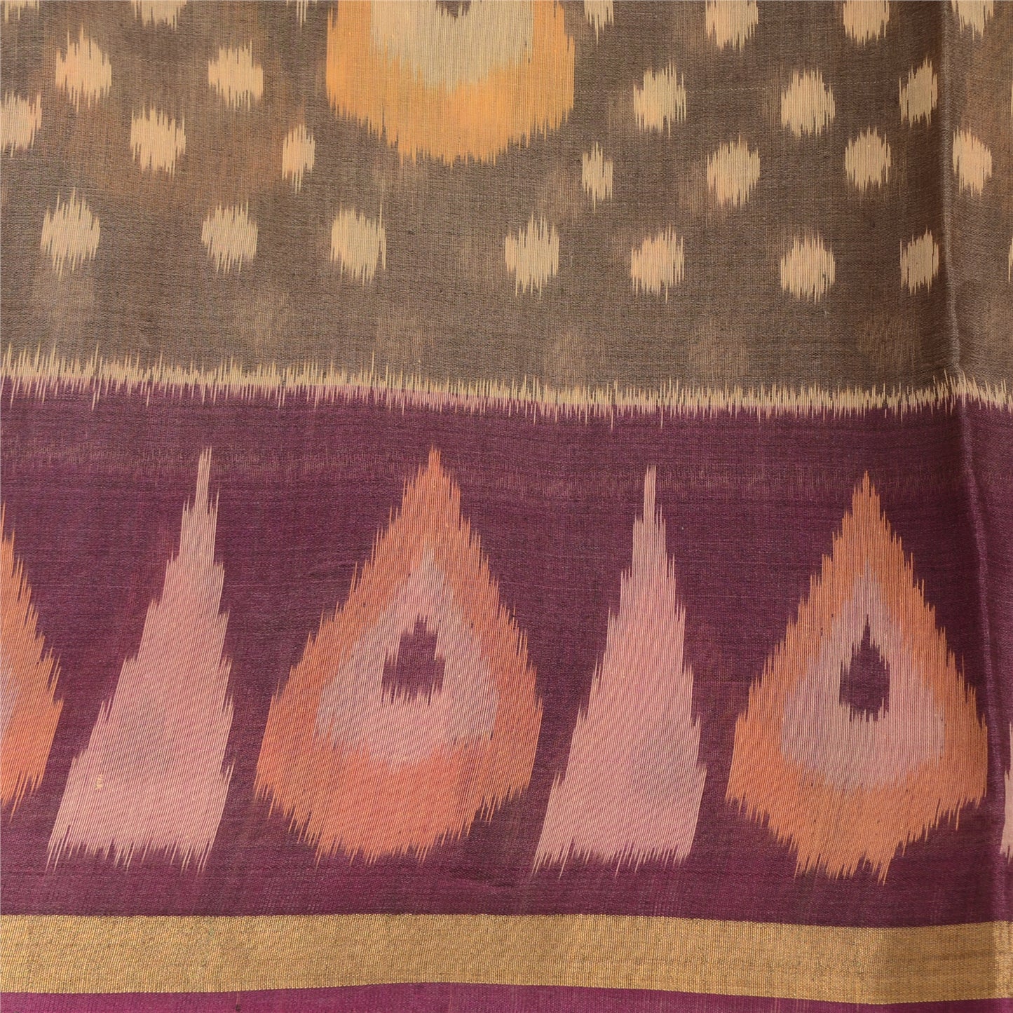 Sanskriti Vintage Saree Sambhalpuri Hand Woven Ikat Cotton Silk Sari 5yd Fabric