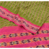 Sanskriti Vintage Sarees Green Pochampally Hand Woven Ikat Pure Silk Sari Fabric