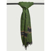 Sanskriti Vintage Long Shawl Green Woven Wool Throw Wrap Thread Work Soft Stole