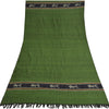 Sanskriti Vintage Long Shawl Green Woven Wool Throw Wrap Thread Work Soft Stole