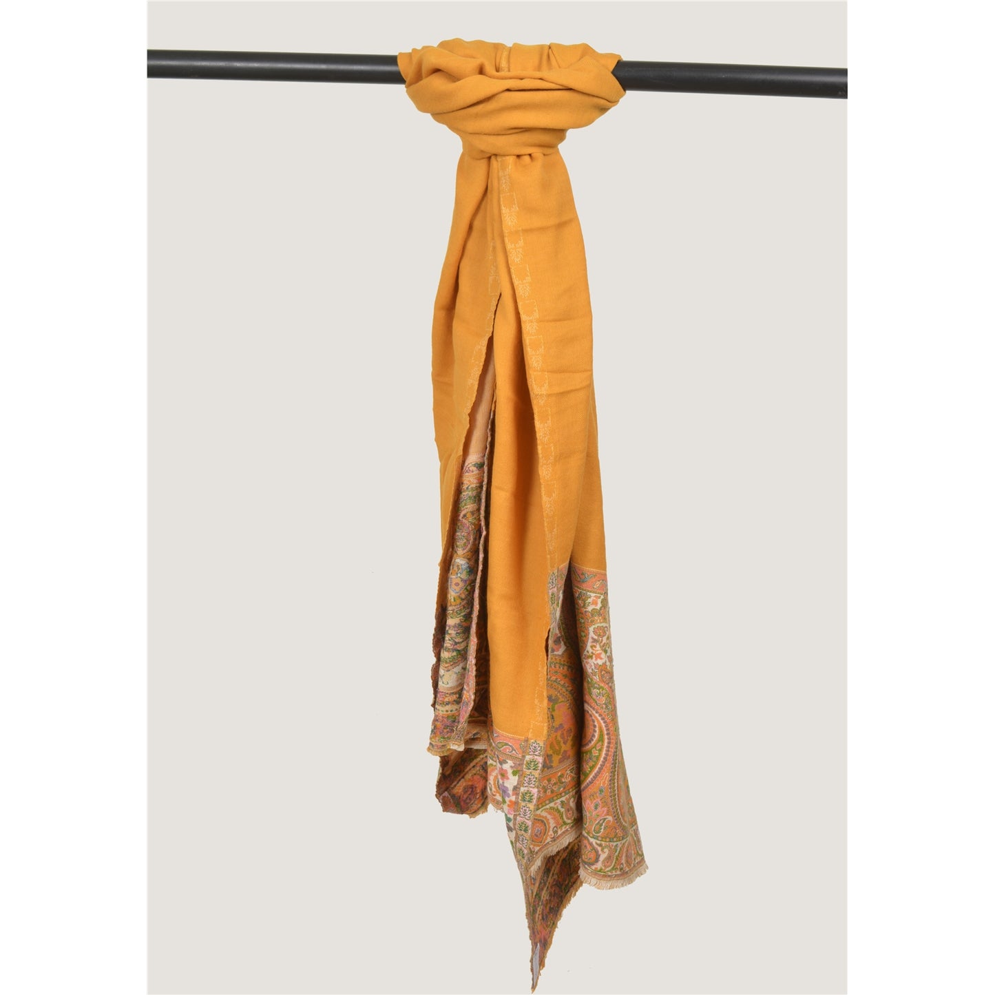 Sanskriti Vintage Long Mustard Shawl Pure Woolen Woven Scarf Throw Soft Stole