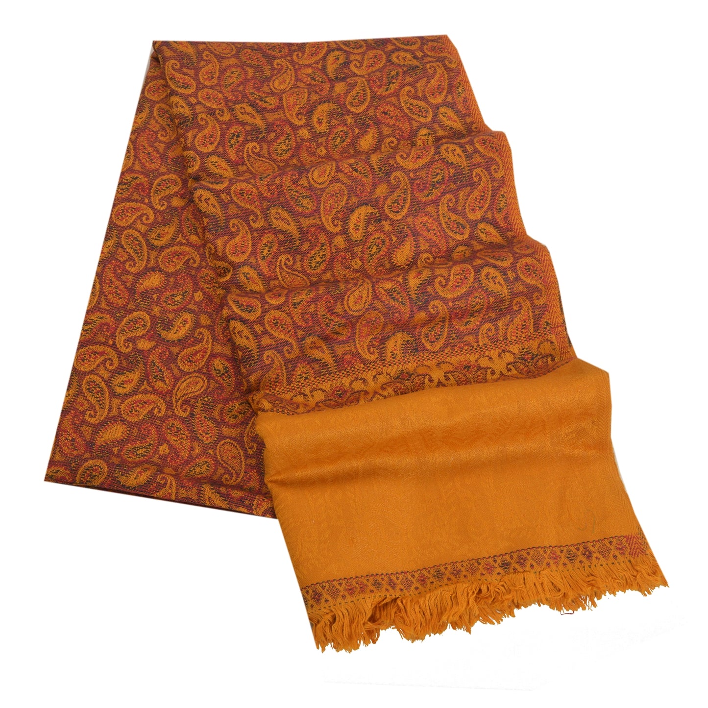 Sanskriti Vintage Long Saffron Woolen Shawl Woven Scarf Throw Soft Stole