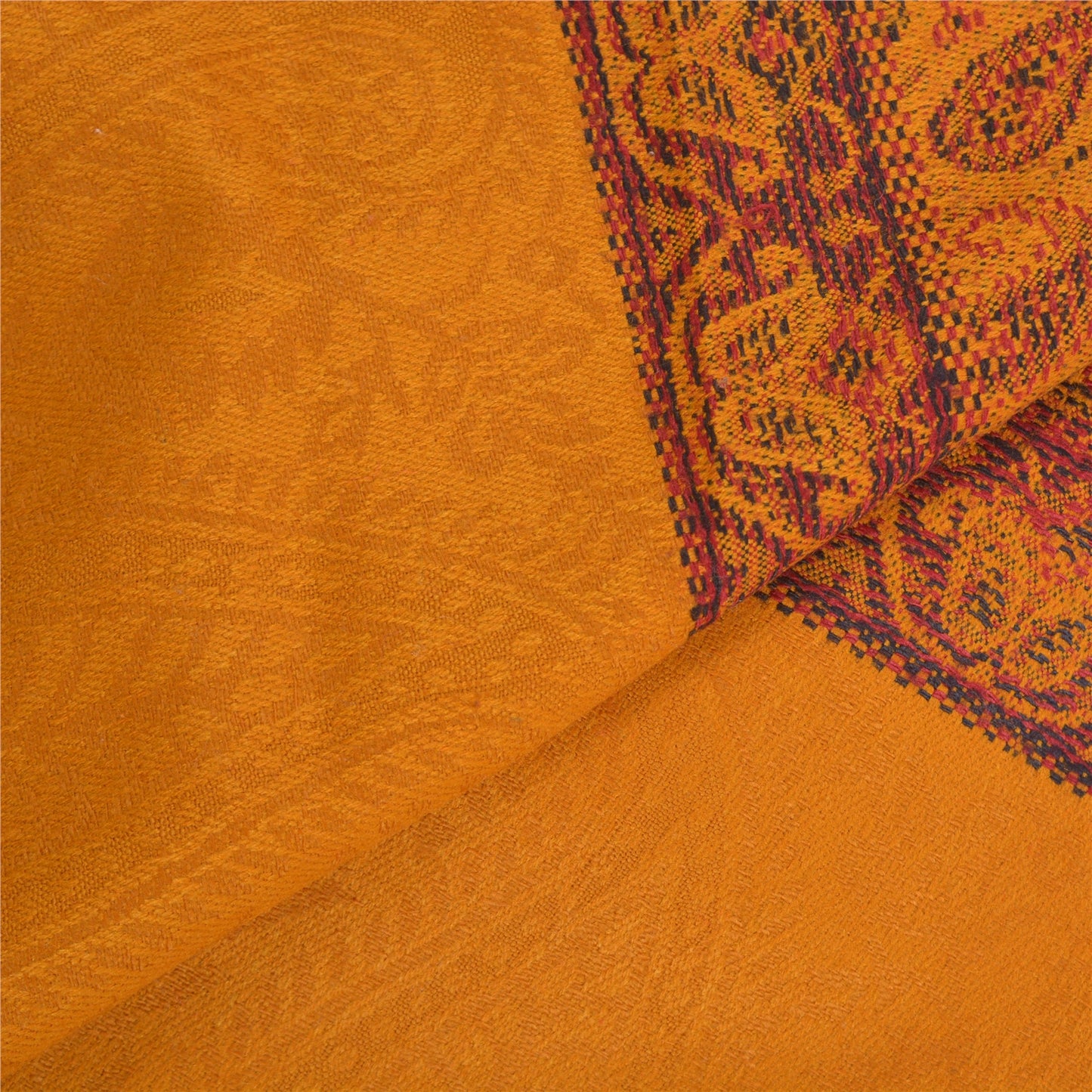 Sanskriti Vintage Long Saffron Woolen Shawl Woven Scarf Throw Soft Stole