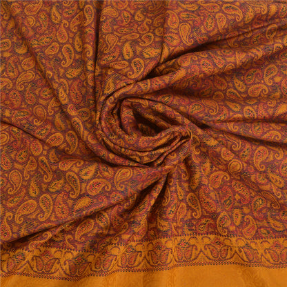 Sanskriti Vintage Long Saffron Woolen Shawl Woven Scarf Throw Soft Stole