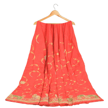 Sanskriti Vintage Long Skirt 100% Pure Silk Red Hand Beaded Unstitched Lehenga