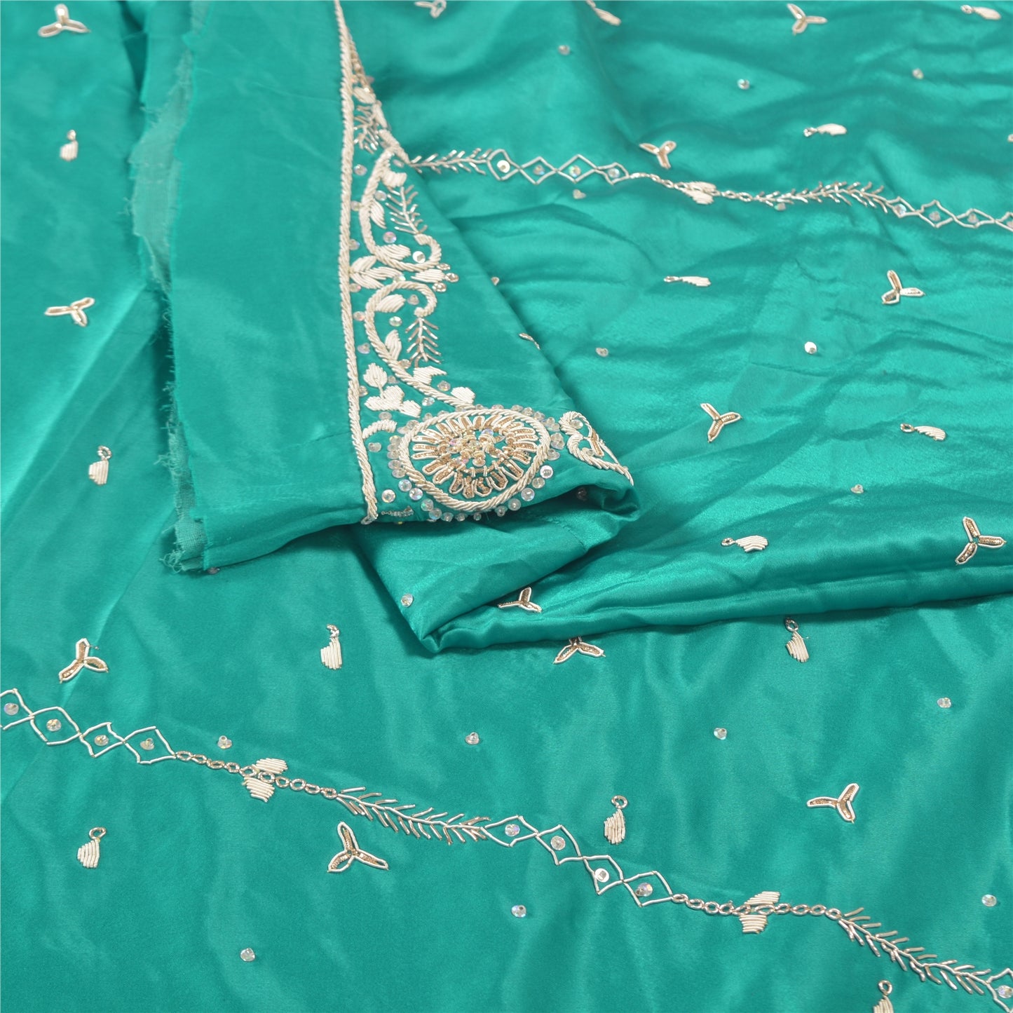 Sanskriti Vintage Long Skirt Pure Satin Silk Green Handmade Unstitched Lehenga