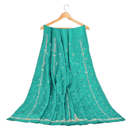 Sanskriti Vintage Long Skirt Pure Satin Silk Green Handmade Unstitched Lehenga