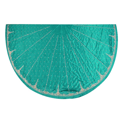 Sanskriti Vintage Long Skirt Pure Satin Silk Green Handmade Unstitched Lehenga