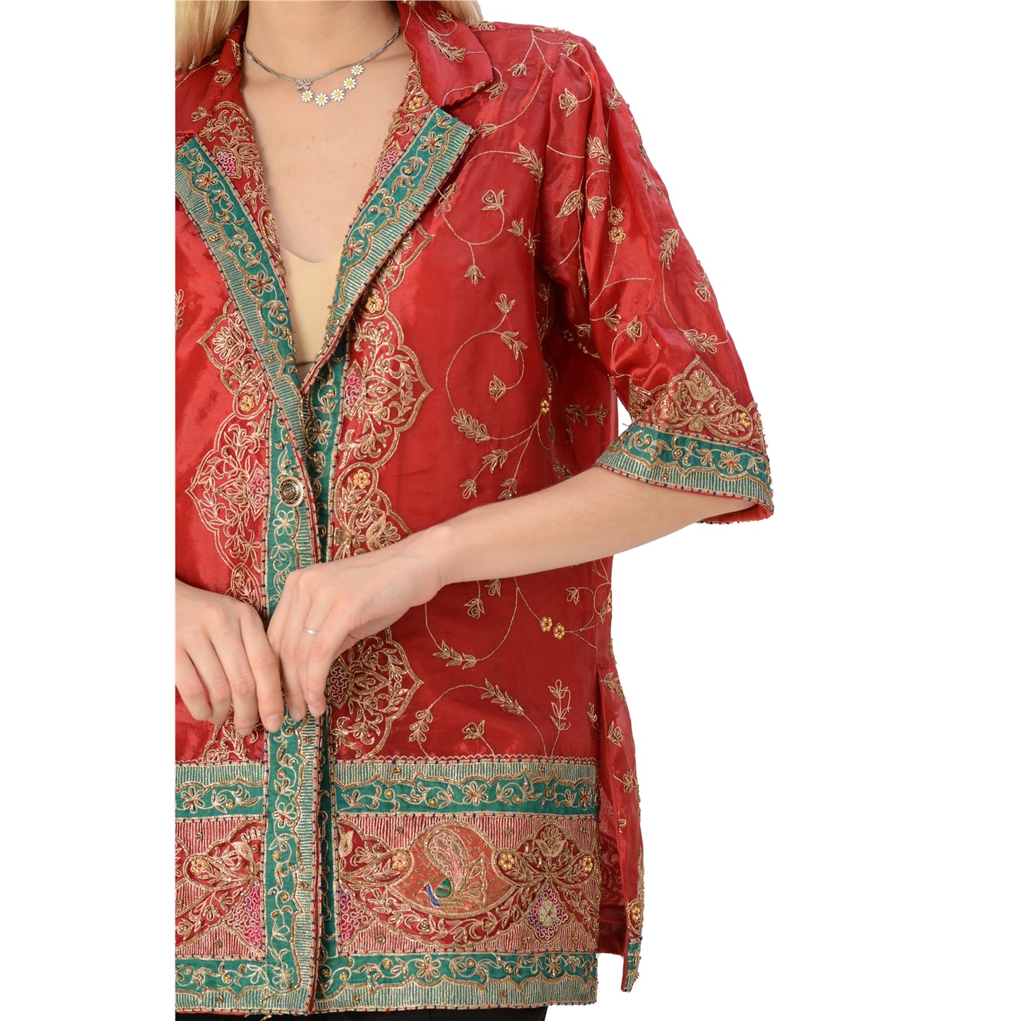 Limited Edition Sanskriti India Red Green Upcycled Blazer