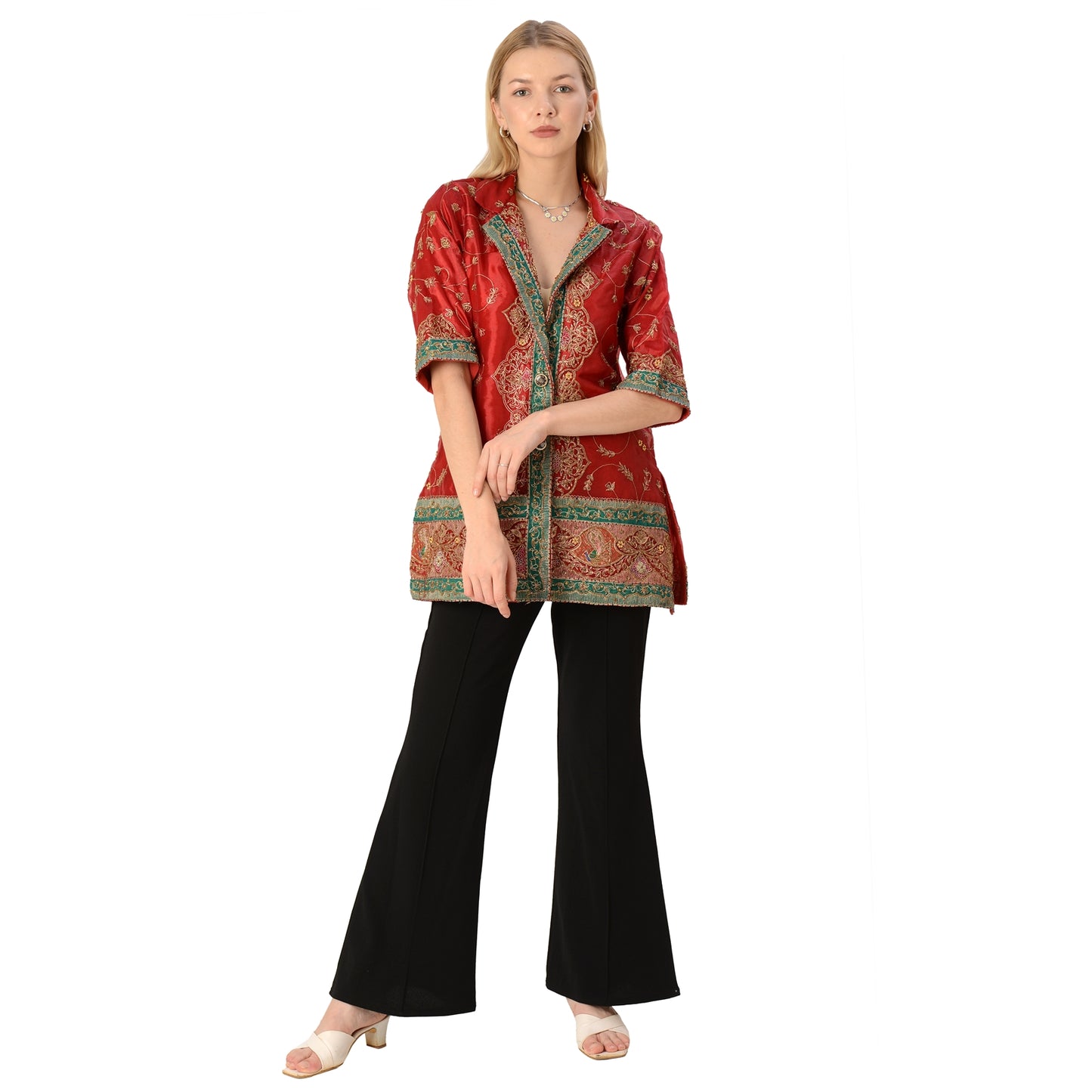 Limited Edition Sanskriti India Red Green Upcycled Blazer