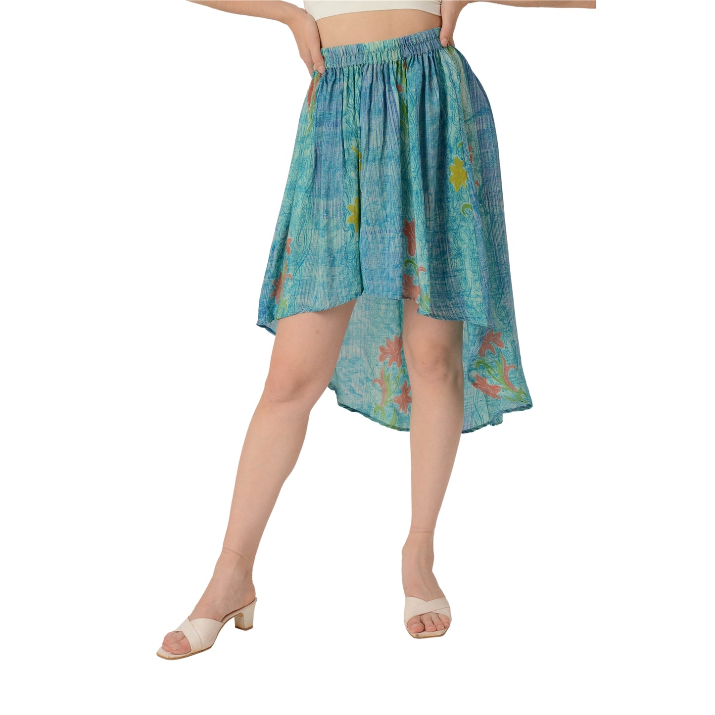 Limited Edition Sanskriti India Pure Crepe Blue Shirt And Skirt Co-Ord Set