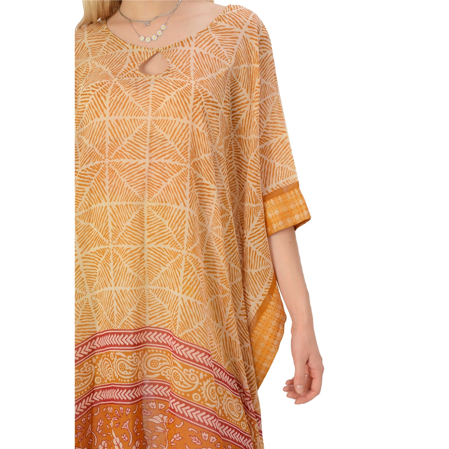 Sanskriti Vintage Limited Edition Keyhole Kaftan Upcycled Pure Cotton Free Size