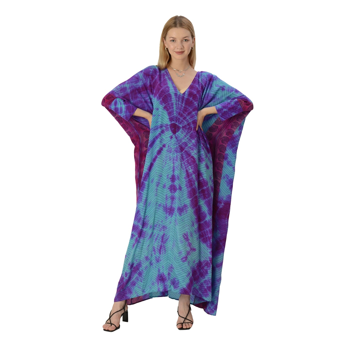 Sanskriti Vintage Limited Edition Hi Low Kaftan Upcycled Pure Crepe Silk Free Size