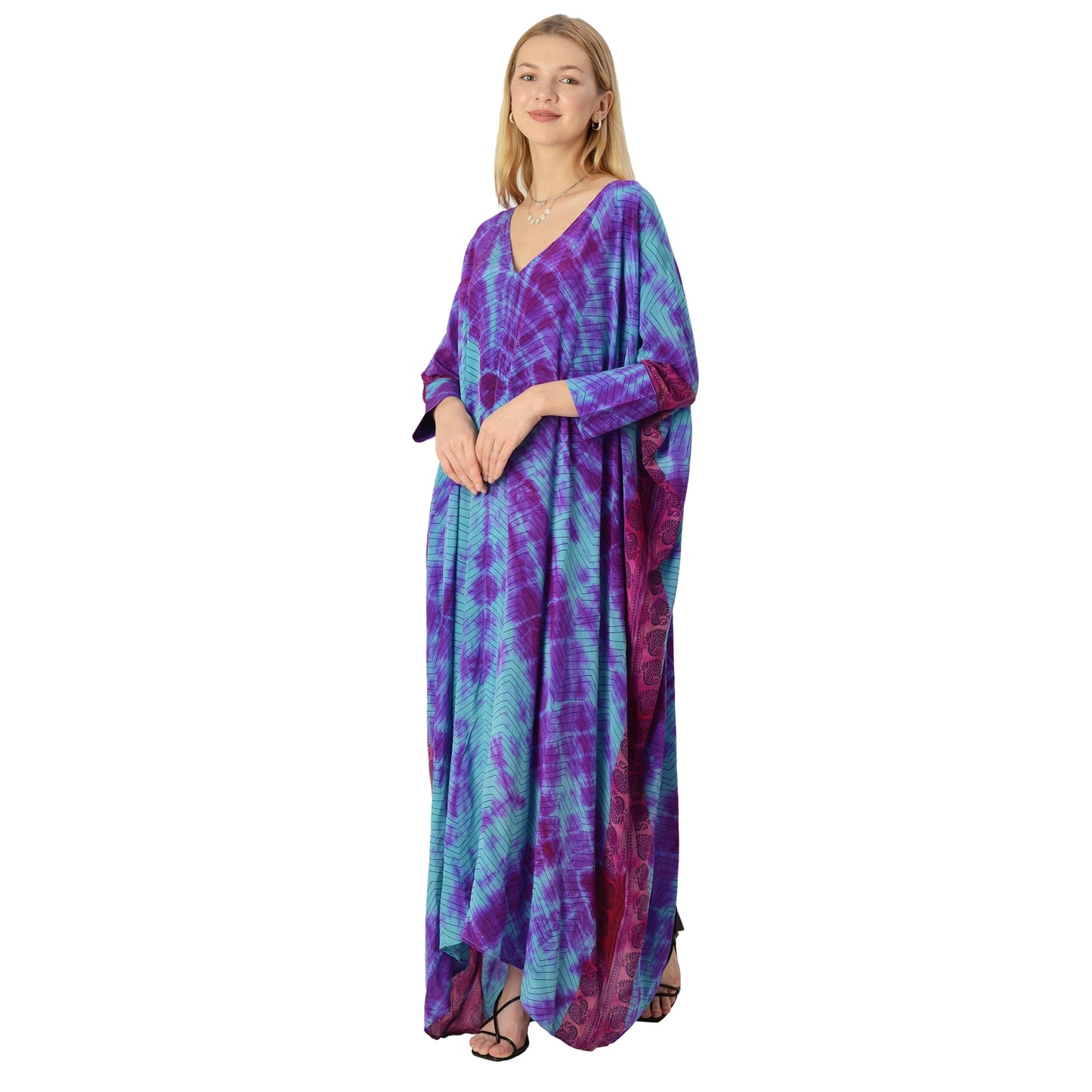 Sanskriti Vintage Limited Edition Hi Low Kaftan Upcycled Pure Crepe Silk Free Size