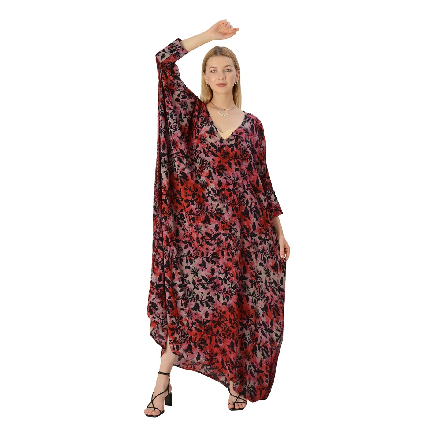 Sanskriti Vintage Limited Edition Hi Low Kaftan Upcycled Pure Crepe Silk Free Size