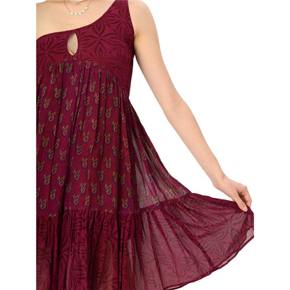 Limited Edition Sanskriti India Purple Midi Dress Pure Georgette Silk Free Size