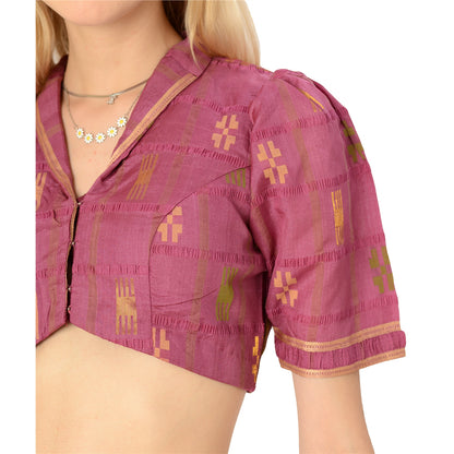 Limited Edition Sanskriti India Upcycled Woven And Zari Puff Sleeve Blouse